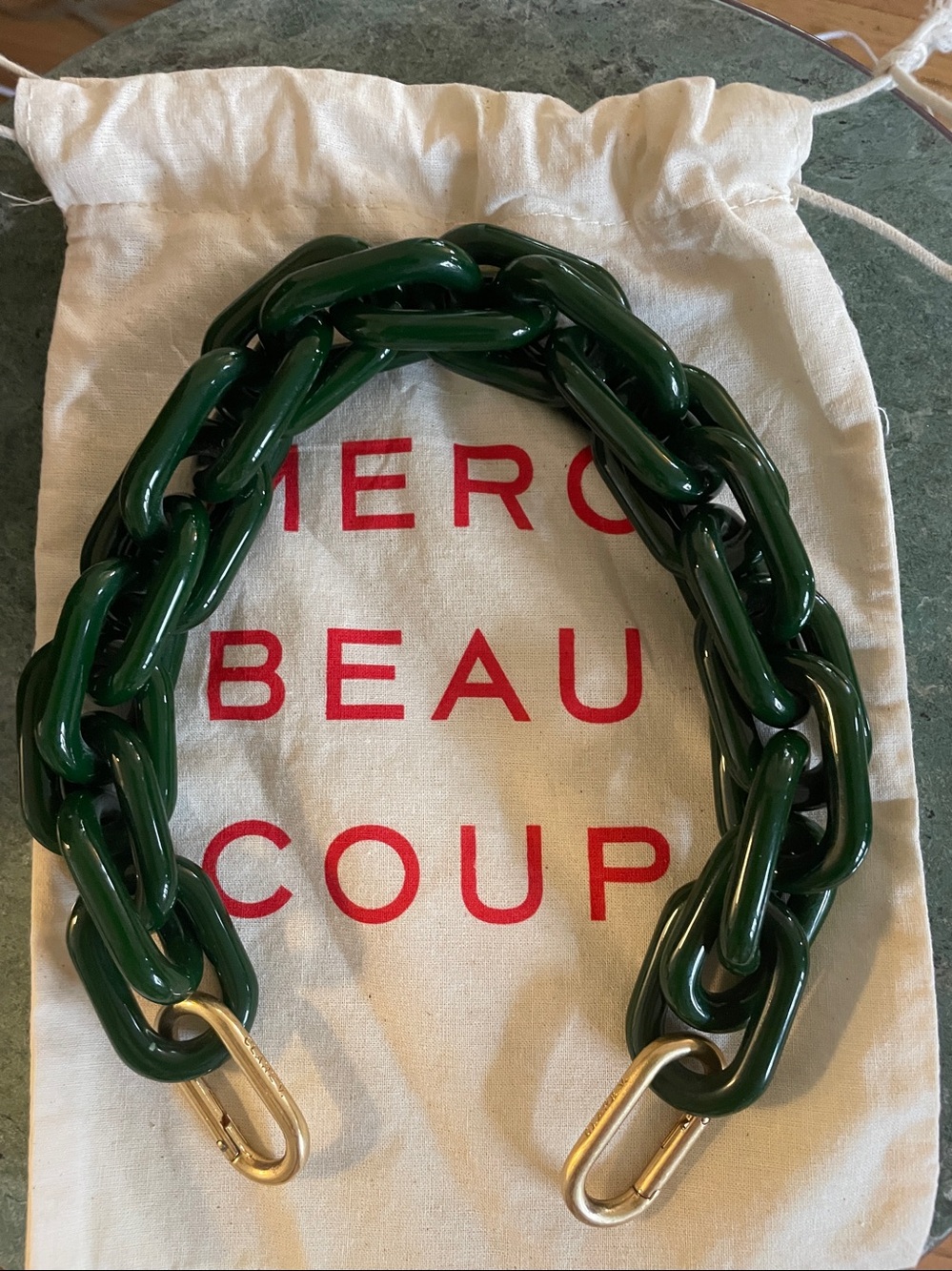 Clare V Dark Green Resin Chain Strap with Gold Hardware - Picture 3 of 4